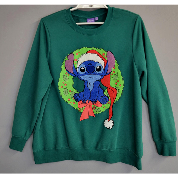 Disney Stitch Christmas Sweatshirt Womens 1X Santa Embroidered Holiday Pullover - Picture 1 of 12